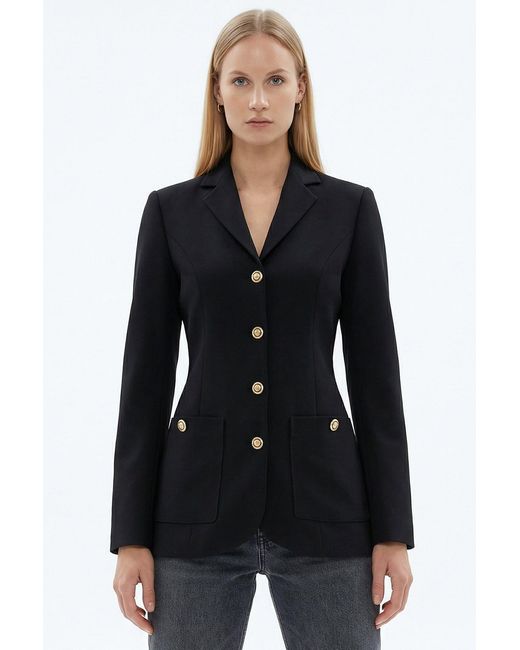 Exquise Black Structured Button Blazer Jacket