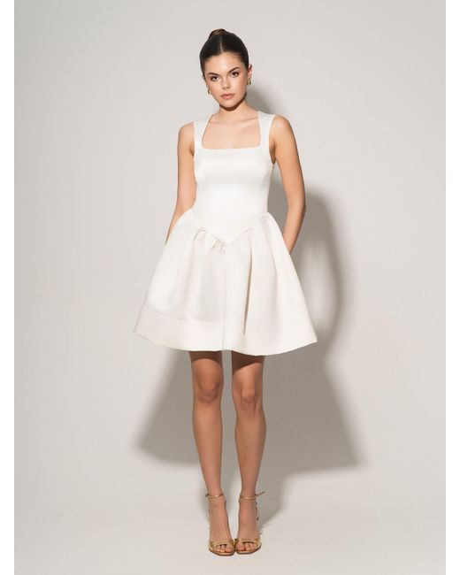 Tia Dorraine White Flared Satin Mini Dress