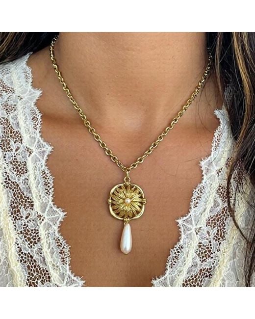 Caramel Vintage Jewellery Metallic Gaynor Pearl Medallion Necklace