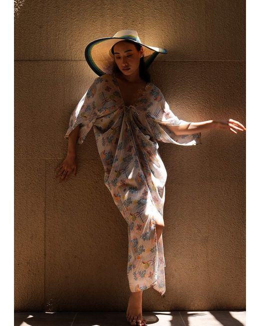 Maison Qala White Neutrals Sara Kaftan Dress