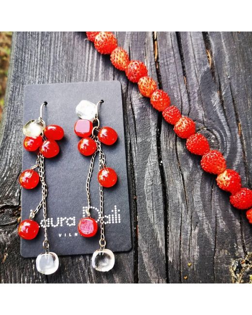 Laura Daili Red Ruby Light Glass Cluster Earrings