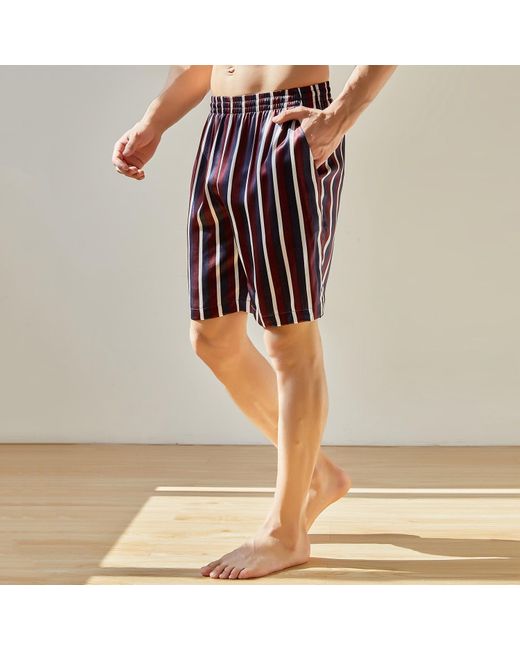 Soft Strokes Silk Blue Pure Mulberry Silk Striped Shorts for men