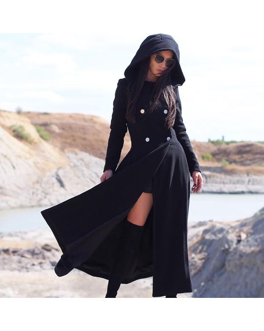Adrenaline Fashion Blue Wool Long Coat With Hood – Elegant Winter Double-Breasted Coat