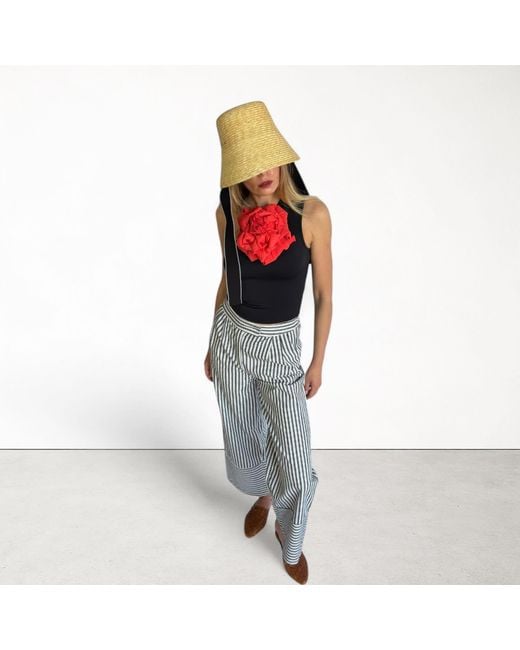 London Atelier Byproduct Red One Shoulder Top With Flower Pin