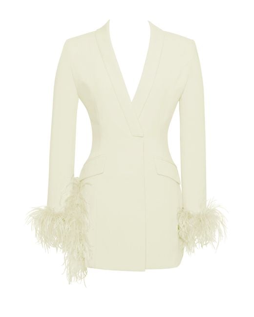 Miss Circle New York White Madeline Pearl Feather Trim Blazer Dress