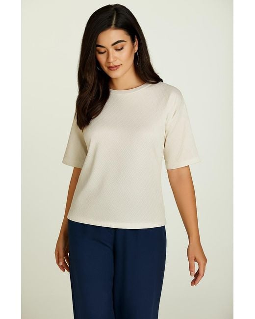 Conquista Natural Neutrals Oversized Jacquard Cotton-Blend T-Shirt With Elbow-Length Sleeves