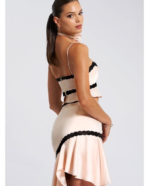 Miss Circle New York Gray Neutrals Yahvi Lace Trim Satin Skirt
