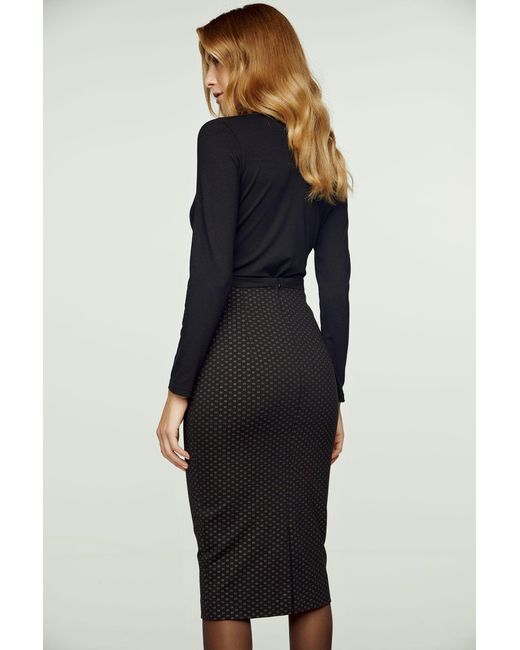 Conquista Black Print High Waist Pencil Skirt