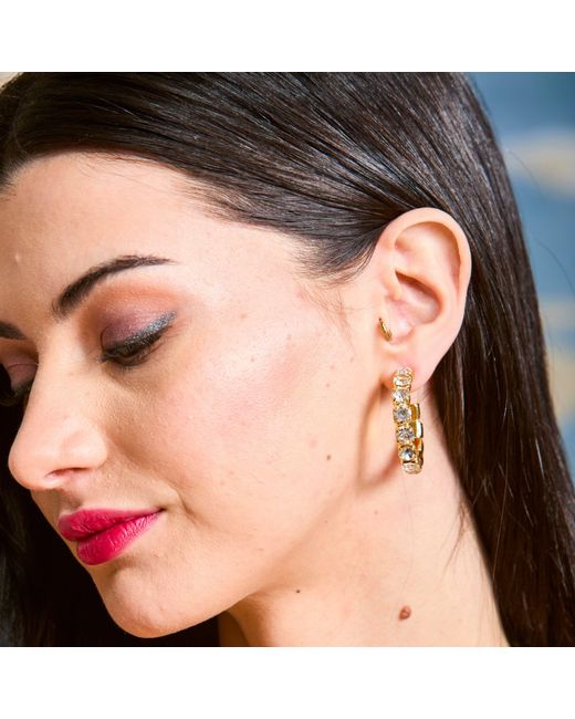Laura Gray Metallic Diamond Crystal Hoop Earrings