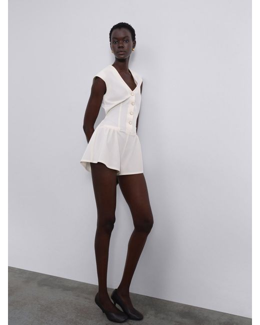 Sélone White Elara V-Neck Mini Jumpsuit