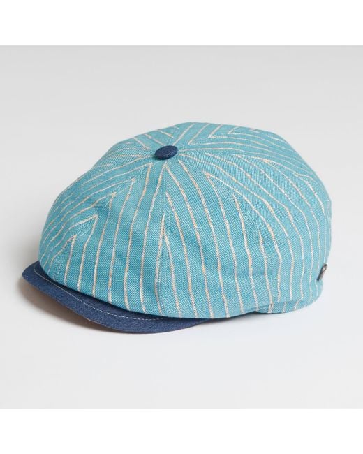 Dasmarca Hats Blue Lloyd Stripe Peaked Summer Italian Linen Bakerboy Newsboy Cap for men