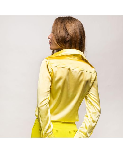 Farinaz Yellow Drape Blouse With French Cuff