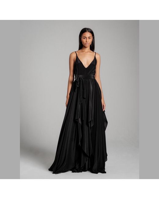 Imaatu Black Pure Silk Heroine Silk Dress Asymmetrical Luxury Maxi Tie Carpet Gown