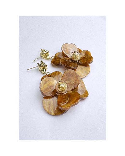 Paisie Metallic Golden Petal Drop Earrings