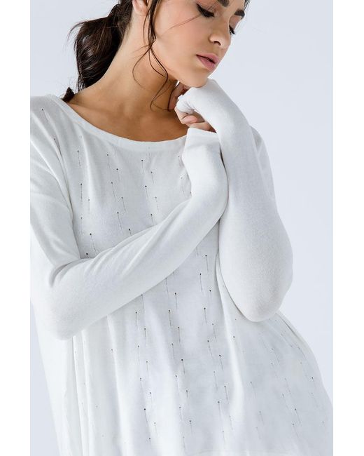 Conquista White Neutrals Knit Jacquard Detail Top