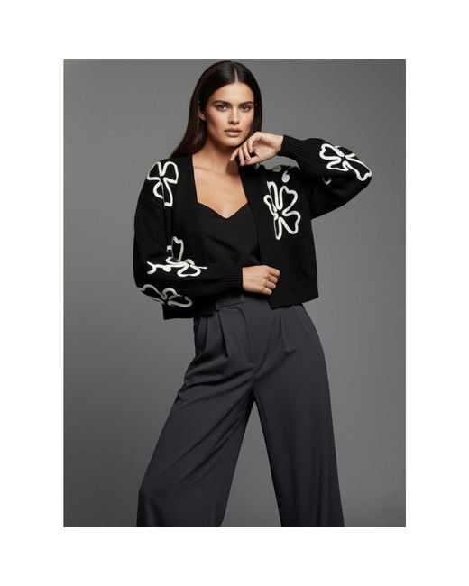 Saachi Black Cropped Floral Cardigan Squiggle