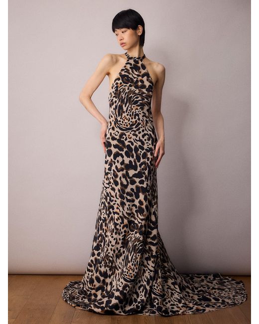 Amanda Thompson Couture Brown Marianne Bias Cut Dress Animal