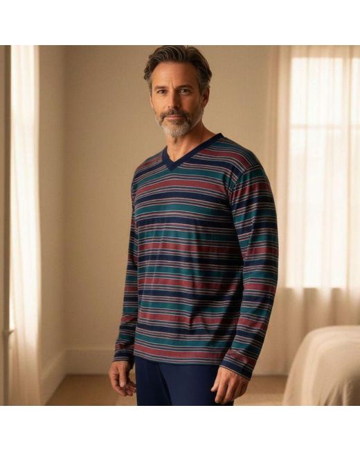 Zd - Zero Defects Blue Long Modal Pyjamas Rugby for men