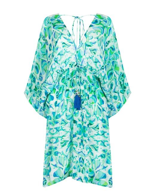 Sophia Alexia Blue Floral Mermaid Mini Capri Kimono Dress