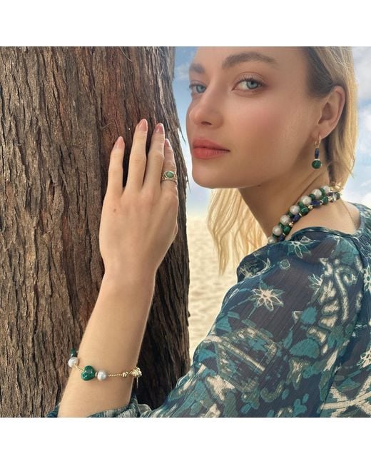 Farra Green Heart Malachite With Freshwater Pearls Bracelet