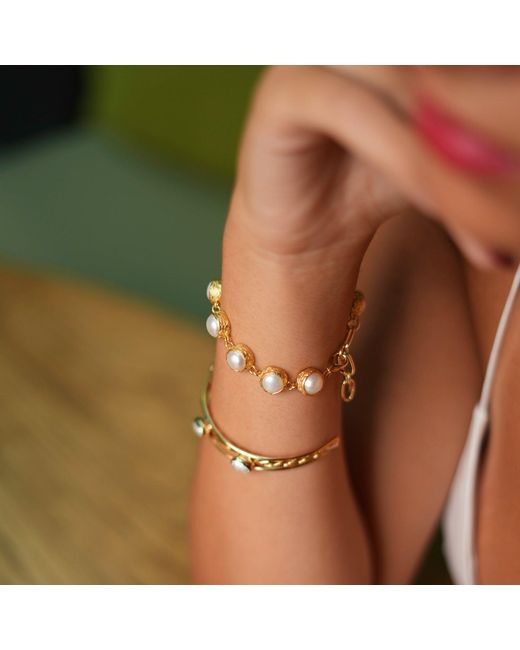 Ebru Jewelry Metallic Vintage Style Pearl Tennis Bracelet