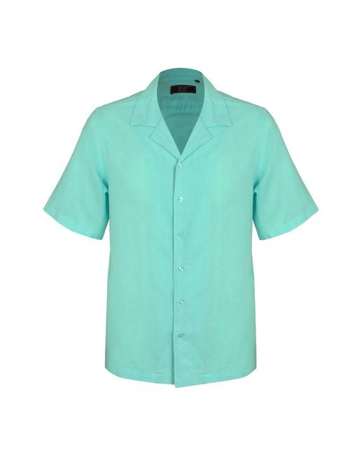 DAVID WEJ Green Hugo Linen Cuban Collar Shirt for men