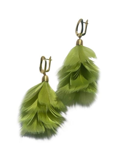 Babaloo Green Feather Cascade Earrings