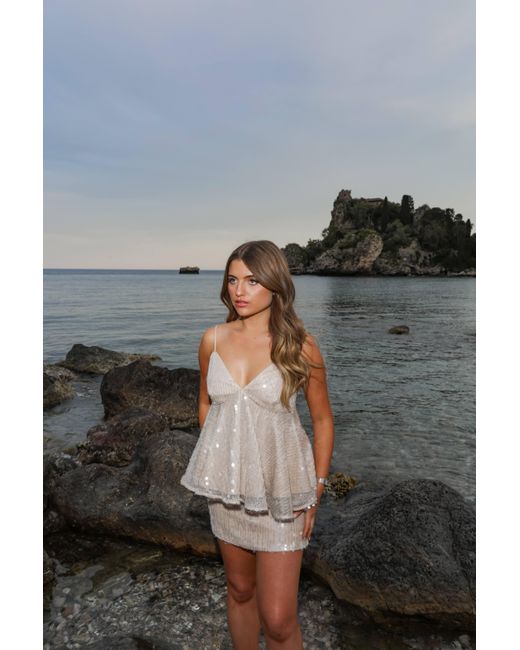 Amy Lynn Brown Neutrals Donatella Sequin Peplum Top