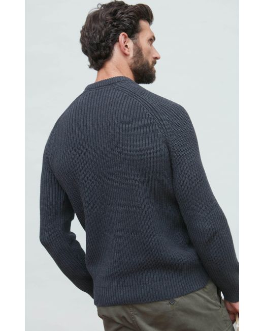 Paul James Knitwear Black Heavyweight Cotton Clark Fisherman Rib Knit Jumper for men