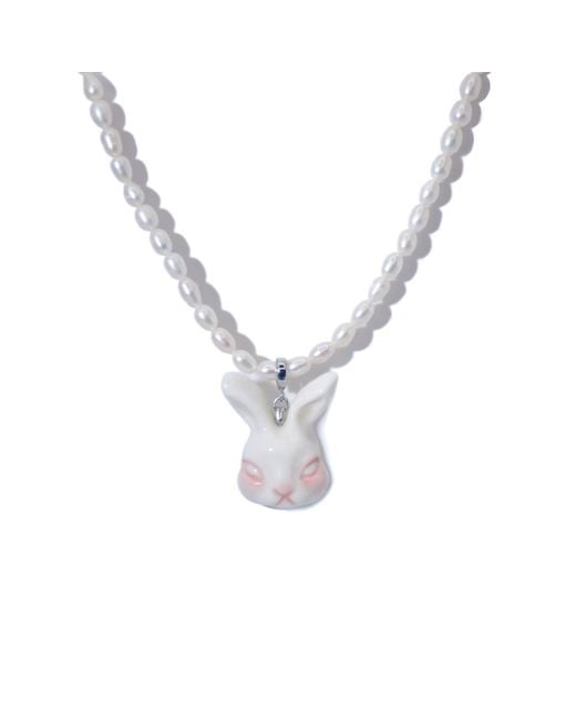 H2 Studio Metallic Grumpy Bunny Porcelain Freshwater Pearl Necklace