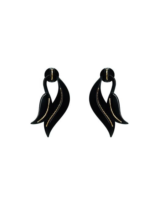 Gissa Bicalho Black Acrylic Handmade Earring Leaf Deco