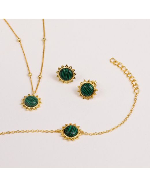 Lila Rasa Green Malachite May Birthstone Harmonize Energy & Radiate Well-Being. Jewellery Set Necklace, Earrings & Bracelet