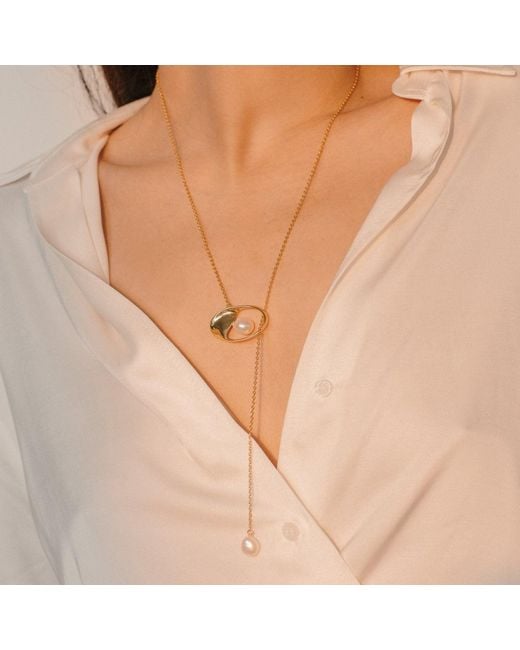 Lait & Lune Metallic Talise Pearl Lariat Necklace