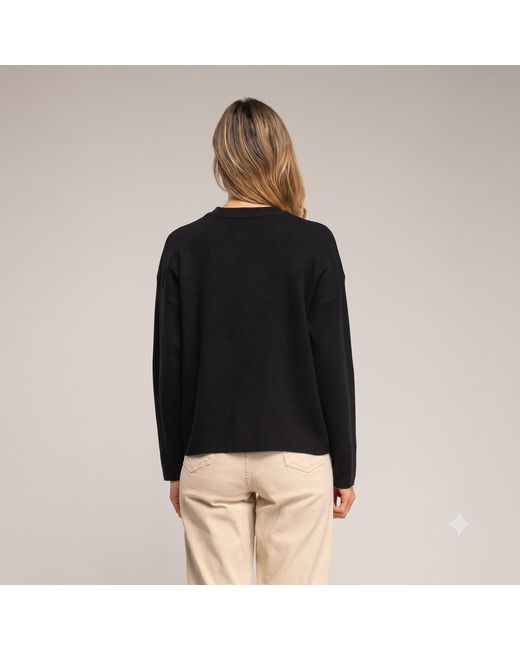 Tantra Spain Sl Black Knitted Sweater With Pocket And Crochet Detail