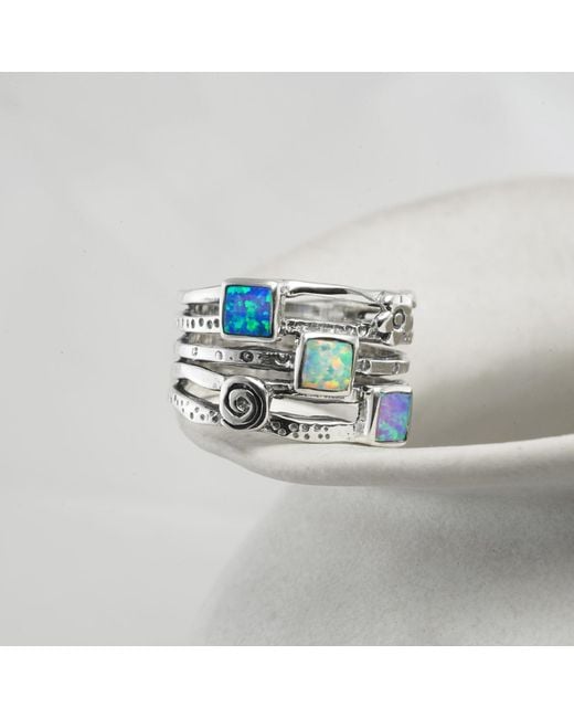 Isla Silver Blue Sterling Fire Opal Stacking Ring
