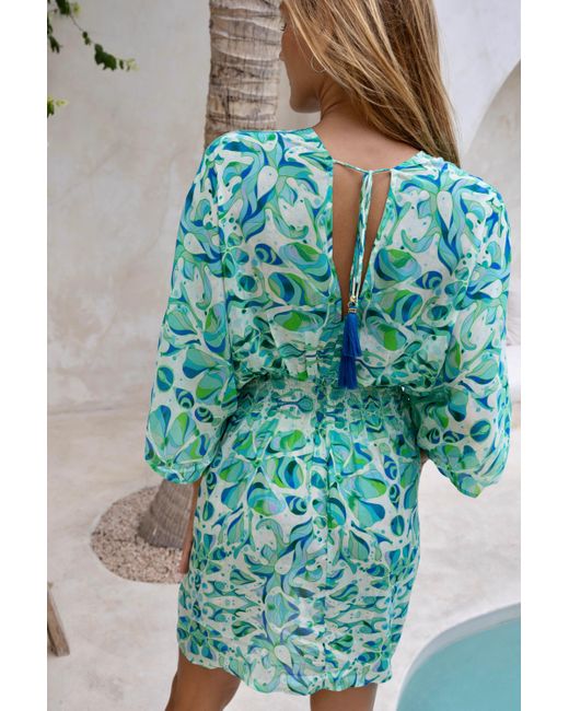 Sophia Alexia Blue Floral Mermaid Mini Capri Kimono Dress