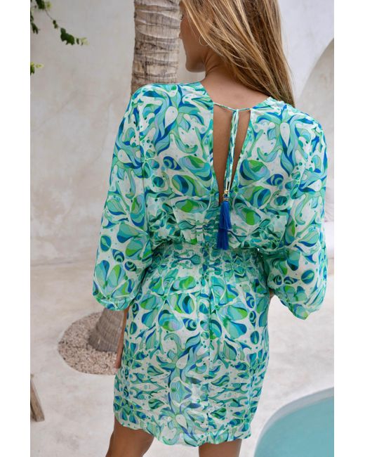 Sophia Alexia Blue Floral Mermaid Mini Capri Kimono Dress