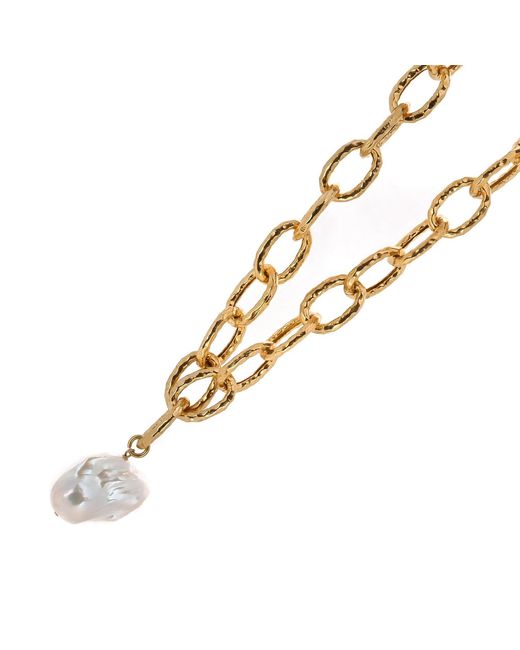 Ebru Jewelry Metallic Majestic Pearl Stone Pendant Link Chain Necklace