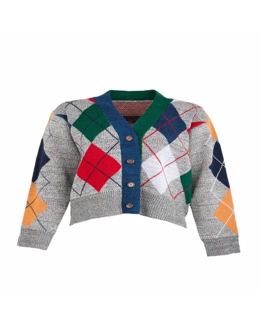 Saachi Blue Classic Colorful Argyle Cardigan