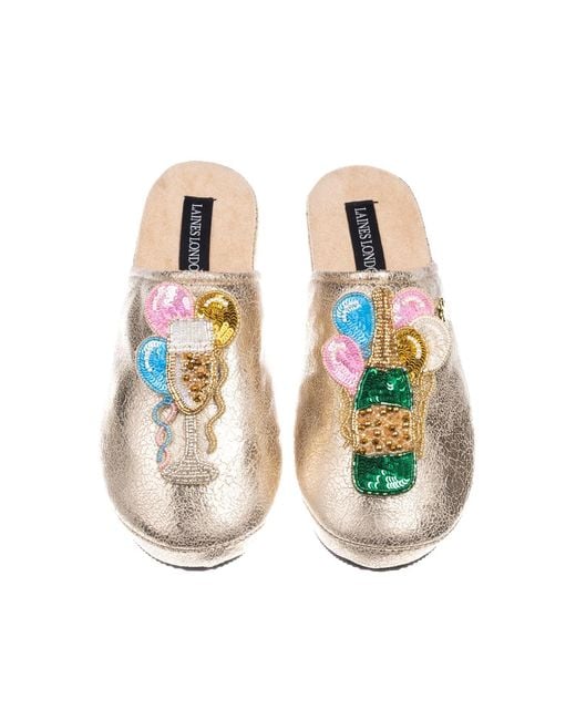 Laines London Metallic Softie Slippers With Birthday Bubbles Brooches