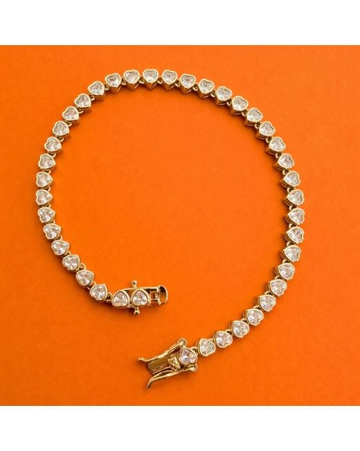 Pearl Code Metallic Celine Heart Tennis Bracelet With Cubic Zirconia, -Plated