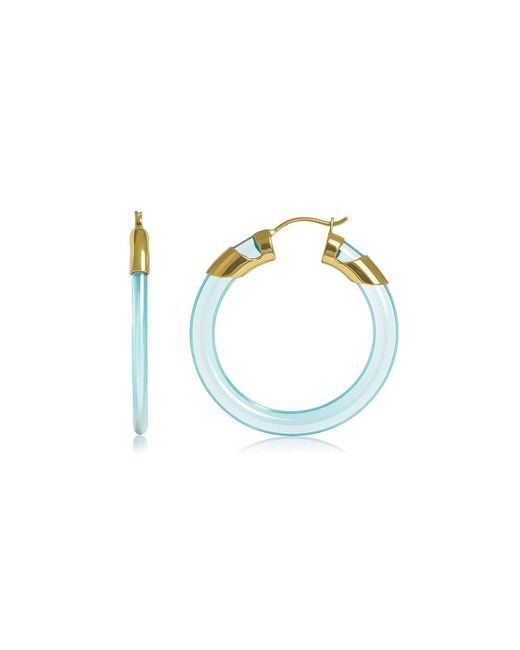 Gold & Honey Blue Diamond Classic Flat Lucite Birthstone Hoop Earrings