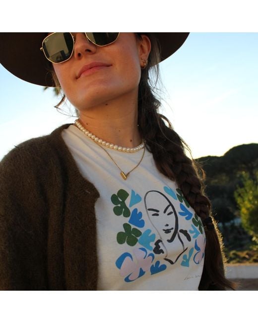 Boutique Kaotique Blue Neutrals Surrounded By Flowers Organic Cotton T-Shirt