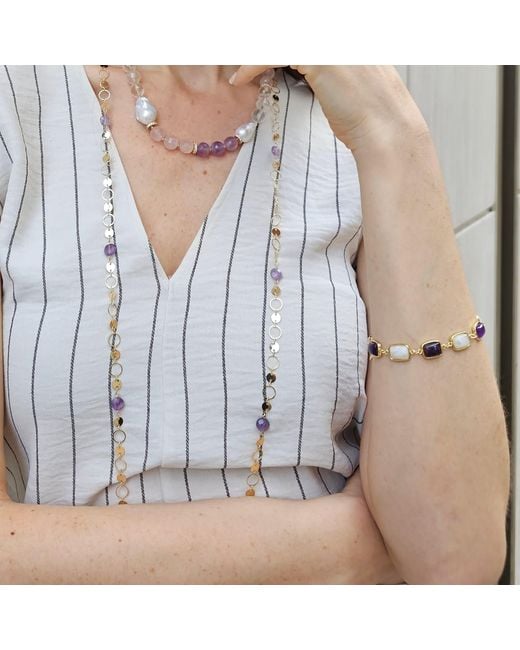 Farra Multicolor Amethyst And Moonstone Box Clasp Bracelet