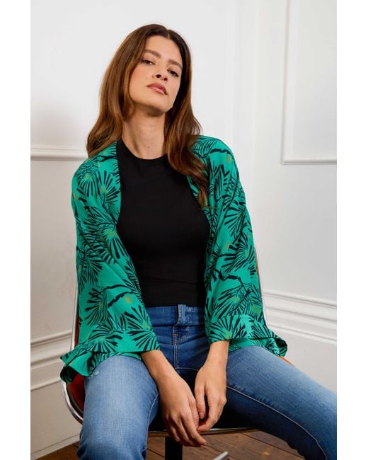 Artemis Muse Green Japanese Pine Needle Print Short Light Weight Kimono