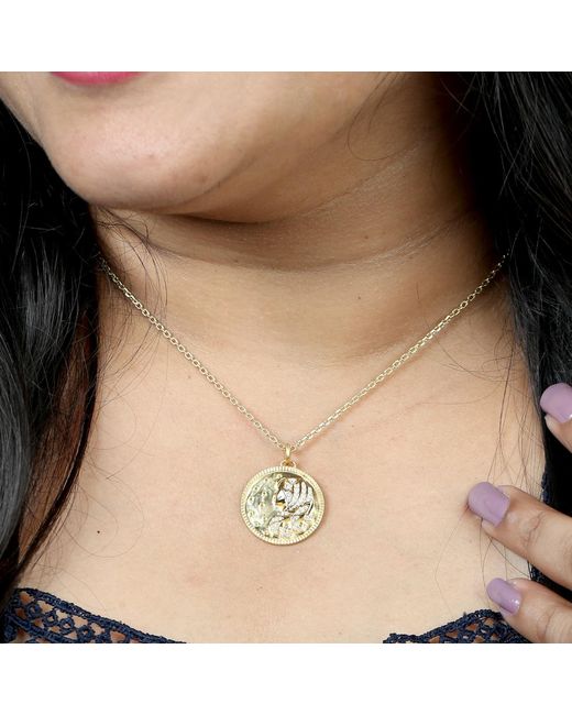 Artisan Metallic Yellow Gold Virgo Sing Zodiac Pendant Diamond