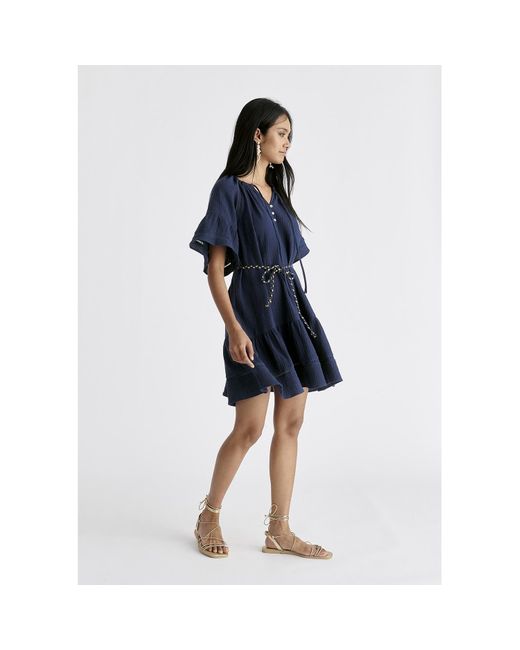 Paisie Blue Cheesecloth Swing Dress In Navy