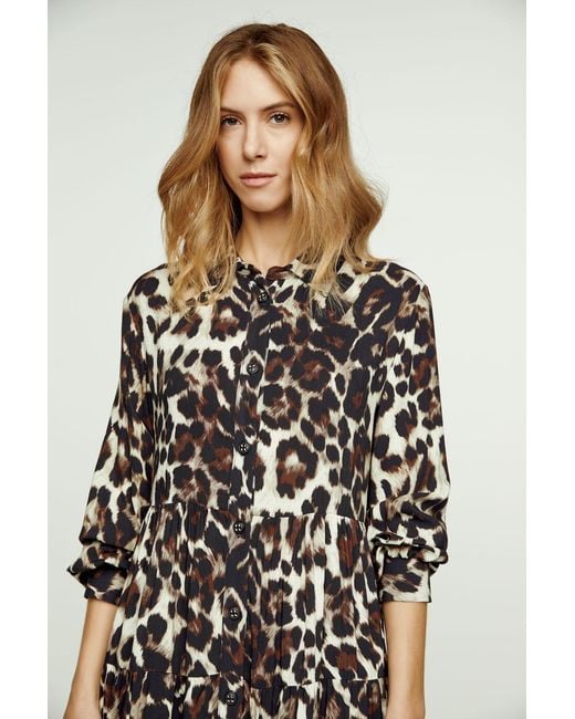 Conquista Black Animal Print Tiered Dress With Button Detail