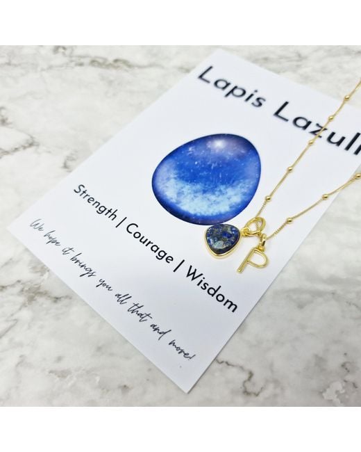 Harfi Metallic Vermeil Plated Lapis Lazuli September Birthstone Initial Pendant Necklace