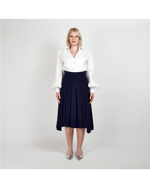Femponiq Blue High-Waisted Pleated Midi Skirt With Asymmetric Slits